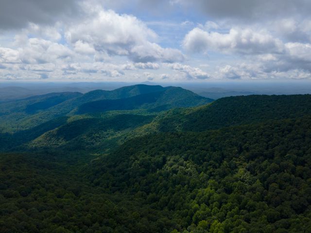 Blue Ridge Mountains of North Georgia at golden hour with layered mountain ridges